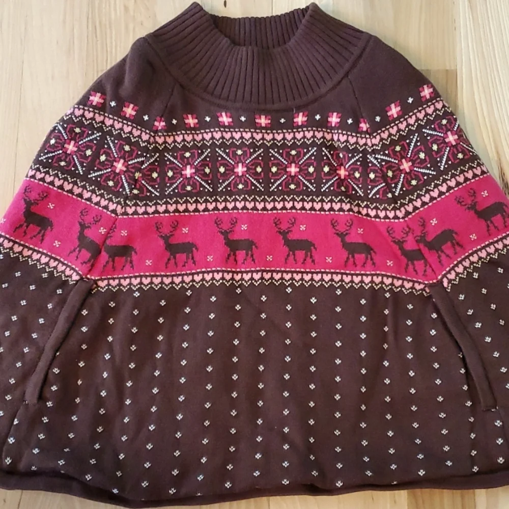 GYMBOREE Fair Isle Deer Cape sweater cape SIZE 9